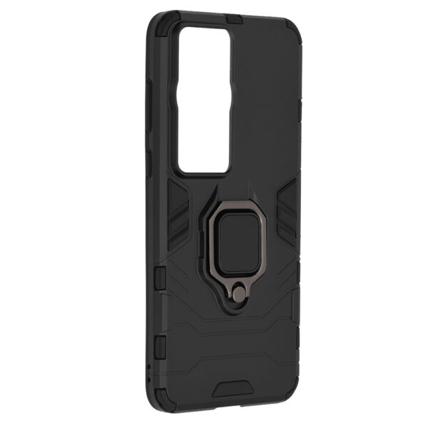 Set husa Comando Armor Ring cu folie de silicon compatibila cu Huawei P60 / P60 Pro, Antisoc, Ultrarezistenta, Protectie 360, Inel Metalic Rotativ, Negru - 6