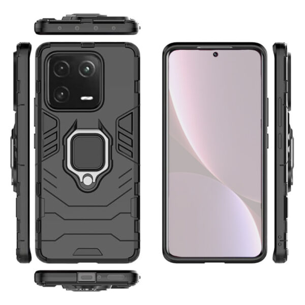 Set husa Comando Armor Ring cu folie de silicon compatibila cu Xiaomi 13 Pro, Antisoc, Ultrarezistenta, Protectie 360, Inel Metalic Rotativ, Negru - 3