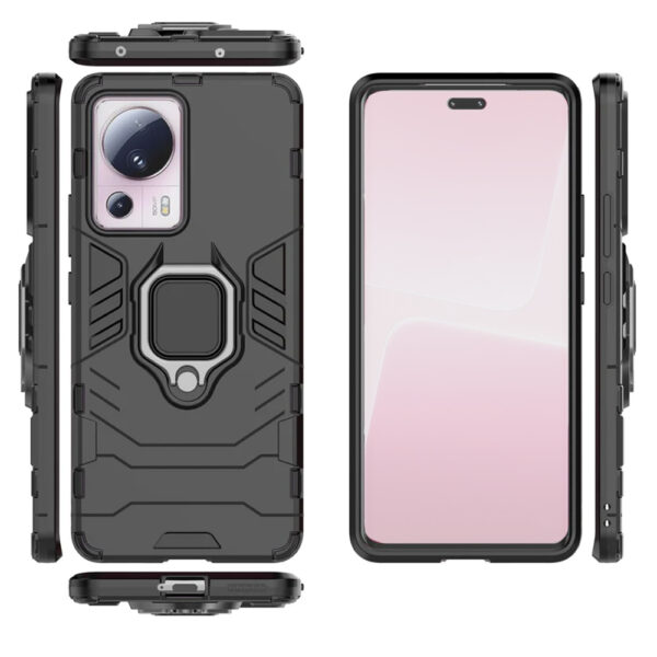 Set husa Comando Armor Ring cu folie de silicon compatibila cu Xiaomi 13 Lite, Antisoc, Ultrarezistenta, Protectie 360, Inel Metalic Rotativ, Negru - 3