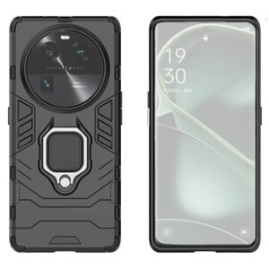 Set husa Comando Armor Ring cu folie de silicon compatibila cu Oppo Find X6, Antisoc, Ultrarezistenta, Protectie 360, Inel Metalic Rotativ, Negru - 2