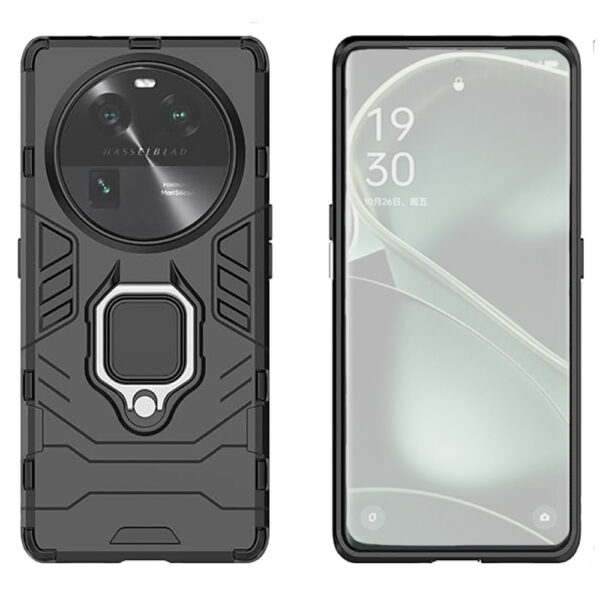 Set husa Comando Armor Ring cu folie de silicon compatibila cu Oppo Find X6, Antisoc, Ultrarezistenta, Protectie 360, Inel Metalic Rotativ, Negru - 2