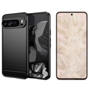 Set husa carbon cu folie compatibil cu Google Pixel 9, Antisoc, Efect Cooling, Protectie 360, Negru - 2