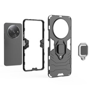 Set husa Comando Armor Ring cu folie de silicon compatibila cu Xiaomi Redmi A3, Antisoc, Ultrarezistenta, Protectie 360, Inel Metalic Rotativ, Negru - 6