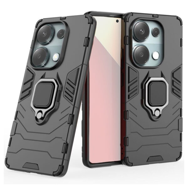 Set husa Comando Armor Ring cu folie de silicon compatibila cu Xiaomi Redmi Note 13 Pro 4G / Poco M6 Pro 4G, Antisoc, Ultrarezistenta, Protectie 360, Inel Metalic Rotativ, Negru - 2