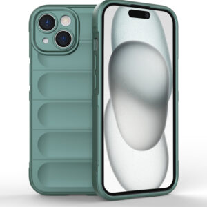 Husa Matte Waves pentru Apple iPhone 15, Camera Protect, Striatii laterale, Colturi intarite, Margini inaltate, Antialunecare, Antisoc, Silicon prietenos cu pielea, Verde