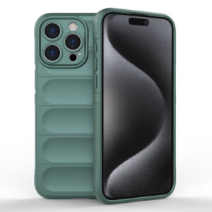 Husa Matte Waves pentru Apple iPhone 15 Pro, Camera Protect, Striatii laterale, Colturi intarite, Margini inaltate, Antialunecare, Antisoc, Silicon prietenos cu pielea, Verde