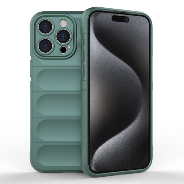 Husa Matte Waves pentru Apple iPhone 15 Pro, Camera Protect, Striatii laterale, Colturi intarite, Margini inaltate, Antialunecare, Antisoc, Silicon prietenos cu pielea, Verde