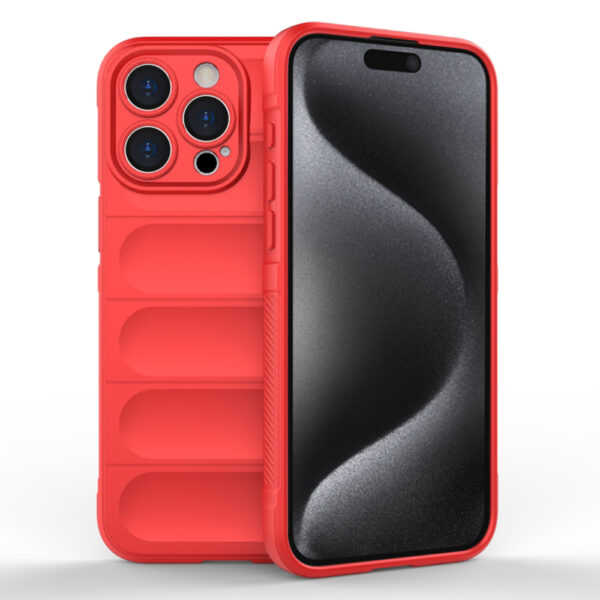 Husa Matte Waves pentru Apple iPhone 15 Pro, Camera Protect, Striatii laterale, Colturi intarite, Margini inaltate, Antialunecare, Antisoc, Silicon prietenos cu pielea, Rosu