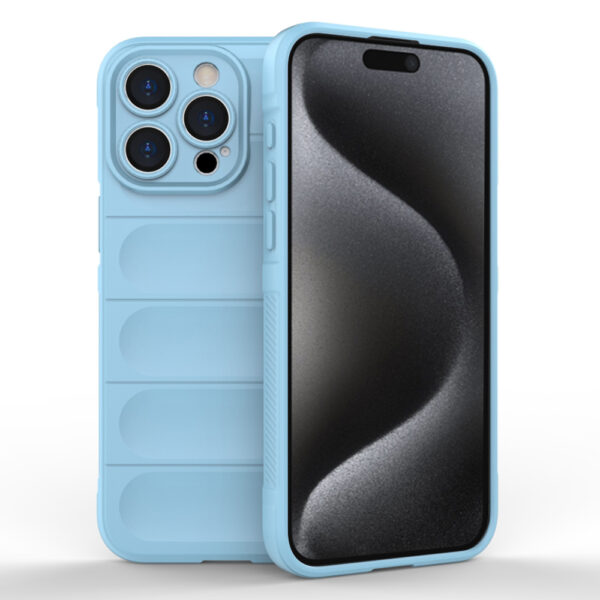 Husa Matte Waves pentru Apple iPhone 15 Pro, Camera Protect, Striatii laterale, Colturi intarite, Margini inaltate, Antialunecare, Antisoc, Silicon prietenos cu pielea, Albastru