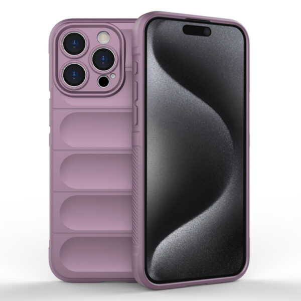 Husa Matte Waves pentru Apple iPhone 15 Pro, Camera Protect, Striatii laterale, Colturi intarite, Margini inaltate, Antialunecare, Antisoc, Silicon prietenos cu pielea, Mov