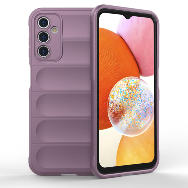 Husa Matte Waves pentru Samsung Galaxy A14 | Galaxy A14 5G, Camera Protect, Striatii laterale, Colturi intarite, Margini inaltate, Antialunecare, Antisoc, Silicon prietenos cu pielea, Mov