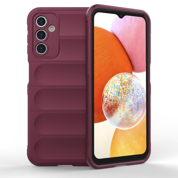 Husa Matte Waves pentru Samsung Galaxy A14 | Galaxy A14 5G, Camera Protect, Striatii laterale, Colturi intarite, Margini inaltate, Antialunecare, Antisoc, Silicon prietenos cu pielea, Visiniu