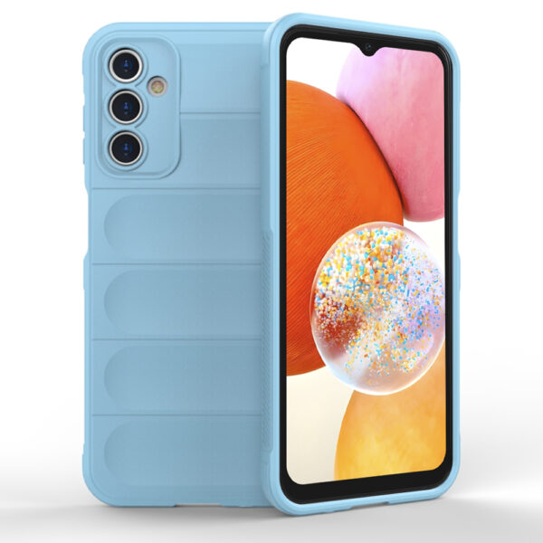 Husa Matte Waves pentru Samsung Galaxy A14 | Galaxy A14 5G, Camera Protect, Striatii laterale, Colturi intarite, Margini inaltate, Antialunecare, Antisoc, Silicon prietenos cu pielea, Albastru