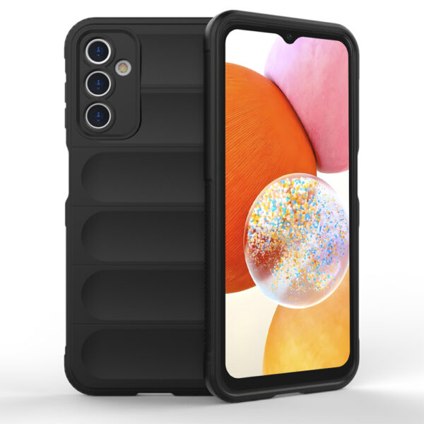 Husa Matte Waves pentru Samsung Galaxy A14 | Galaxy A14 5G, Camera Protect, Striatii laterale, Colturi intarite, Margini inaltate, Antialunecare, Antisoc, Silicon prietenos cu pielea, Negru