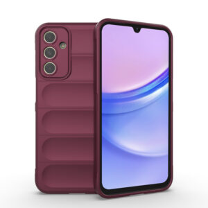 Husa Matte Waves pentru Samsung Galaxy A15 | Galaxy A15 5G, Camera Protect, Striatii laterale, Colturi intarite, Margini inaltate, Antialunecare, Antisoc, Silicon prietenos cu pielea, Visiniu