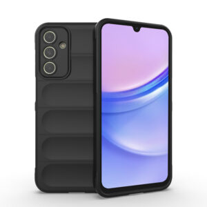 Husa Matte Waves pentru Samsung Galaxy A15 | Galaxy A15 5G, Camera Protect, Striatii laterale, Colturi intarite, Margini inaltate, Antialunecare, Antisoc, Silicon prietenos cu pielea, Negru