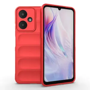 Husa Matte Waves pentru Xiaomi Redmi 13C 5G, Camera Protect, Striatii laterale, Colturi intarite, Margini inaltate, Antialunecare, Antisoc, Silicon prietenos cu pielea, Rosu