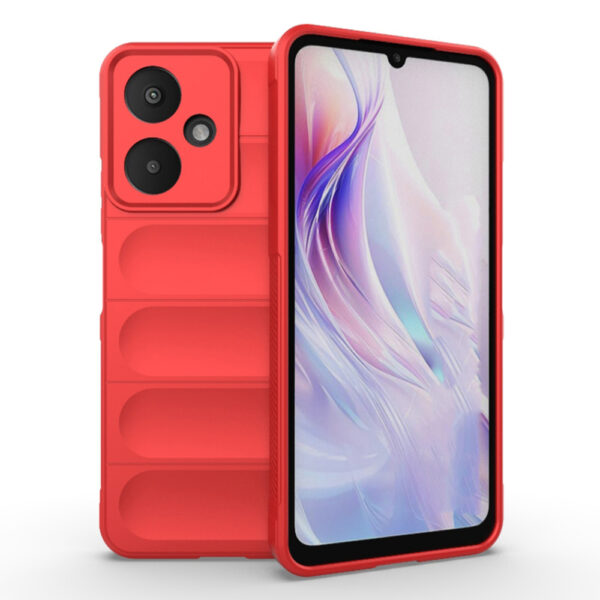 Husa Matte Waves pentru Xiaomi Redmi 13C 5G, Camera Protect, Striatii laterale, Colturi intarite, Margini inaltate, Antialunecare, Antisoc, Silicon prietenos cu pielea, Rosu