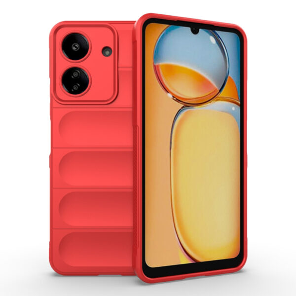 Husa Matte Waves pentru Xiaomi Redmi 13C, Camera Protect, Striatii laterale, Colturi intarite, Margini inaltate, Antialunecare, Antisoc, Silicon prietenos cu pielea, Rosu