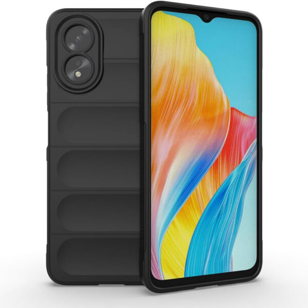 Husa Matte Waves pentru Oppo A38 | A18, Camera Protect, Striatii laterale, Colturi intarite, Margini inaltate, Antialunecare, Antisoc, Silicon prietenos cu pielea, Negru