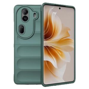 Husa Matte Waves pentru Oppo Reno11 Pro, Camera Protect, Striatii laterale, Colturi intarite, Margini inaltate, Antialunecare, Antisoc, Silicon prietenos cu pielea, Verde