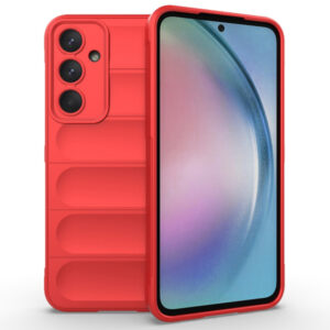 Husa Matte Waves pentru Samsung Galaxy A55 5G, Camera Protect, Striatii laterale, Colturi intarite, Margini inaltate, Antialunecare, Antisoc, Silicon prietenos cu pielea, Rosu