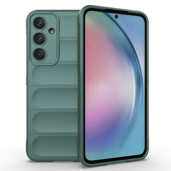 Husa Matte Waves pentru Samsung Galaxy A55 5G, Camera Protect, Striatii laterale, Colturi intarite, Margini inaltate, Antialunecare, Antisoc, Silicon prietenos cu pielea, Verde