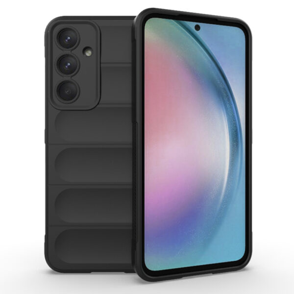 Husa Matte Waves pentru Samsung Galaxy A55 5G, Camera Protect, Striatii laterale, Colturi intarite, Margini inaltate, Antialunecare, Antisoc, Silicon prietenos cu pielea, Negru