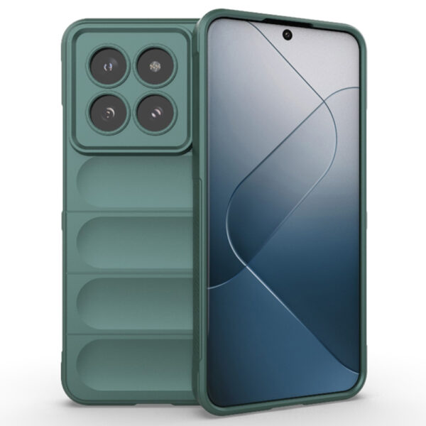 Husa Matte Waves pentru Xiaomi 14 Pro, Camera Protect, Striatii laterale, Colturi intarite, Margini inaltate, Antialunecare, Antisoc, Silicon prietenos cu pielea, Verde