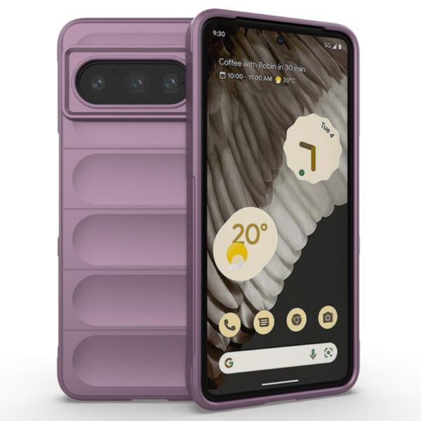 Husa Matte Waves pentru Google Pixel 8 Pro, Camera Protect, Striatii laterale, Colturi intarite, Margini inaltate, Antialunecare, Antisoc, Silicon prietenos cu pielea, Mov