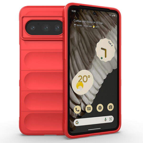 Husa Matte Waves pentru Google Pixel 8 Pro, Camera Protect, Striatii laterale, Colturi intarite, Margini inaltate, Antialunecare, Antisoc, Silicon prietenos cu pielea, Rosu