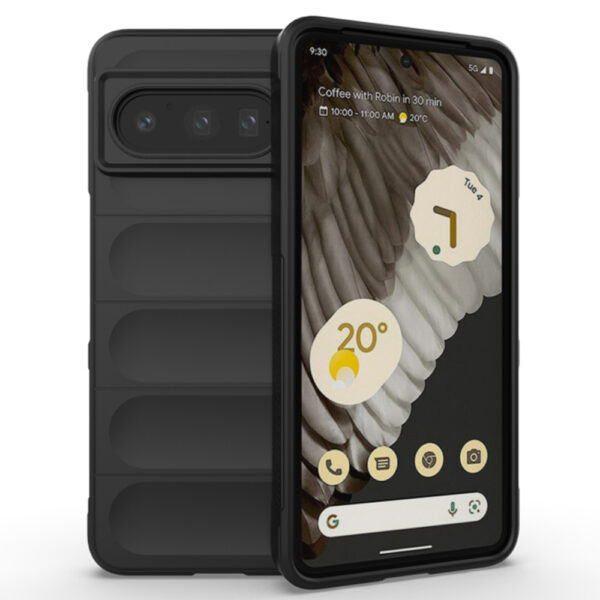 Husa Matte Waves pentru Google Pixel 8 Pro, Camera Protect, Striatii laterale, Colturi intarite, Margini inaltate, Antialunecare, Antisoc, Silicon prietenos cu pielea, Negru