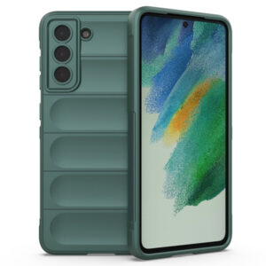 Husa Matte Waves pentru Samsung Galaxy S21 FE, Camera Protect, Striatii laterale, Colturi intarite, Margini inaltate, Antialunecare, Antisoc, Silicon prietenos cu pielea, Verde