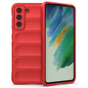 Husa Matte Waves pentru Samsung Galaxy S21 FE, Camera Protect, Striatii laterale, Colturi intarite, Margini inaltate, Antialunecare, Antisoc, Silicon prietenos cu pielea, Rosu