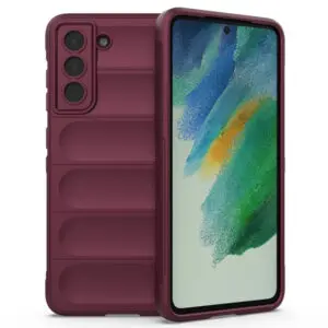 Husa Matte Waves pentru Samsung Galaxy S21 FE, Camera Protect, Striatii laterale, Colturi intarite, Margini inaltate, Antialunecare, Antisoc, Silicon prietenos cu pielea, Visiniu