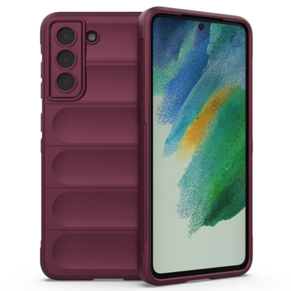 Husa Matte Waves pentru Samsung Galaxy S21 FE, Camera Protect, Striatii laterale, Colturi intarite, Margini inaltate, Antialunecare, Antisoc, Silicon prietenos cu pielea, Visiniu