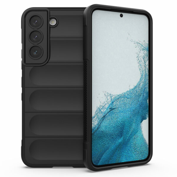 Husa Matte Waves pentru Samsung Galaxy S22, Camera Protect, Striatii laterale, Colturi intarite, Margini inaltate, Antialunecare, Antisoc, Silicon prietenos cu pielea, Negru