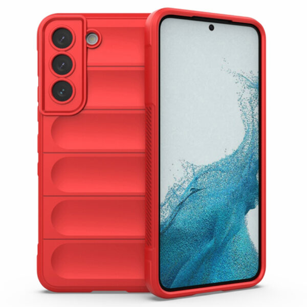 Husa Matte Waves pentru Samsung Galaxy S22, Camera Protect, Striatii laterale, Colturi intarite, Margini inaltate, Antialunecare, Antisoc, Silicon prietenos cu pielea, Rosu