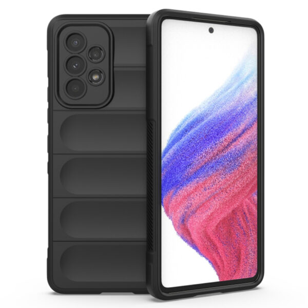 Husa Matte Waves pentru Samsung Galaxy A53 5G, Camera Protect, Striatii laterale, Colturi intarite, Margini inaltate, Antialunecare, Antisoc, Silicon prietenos cu pielea, Negru