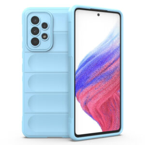 Husa Matte Waves pentru Samsung Galaxy A53 5G, Camera Protect, Striatii laterale, Colturi intarite, Margini inaltate, Antialunecare, Antisoc, Silicon prietenos cu pielea, Albastru