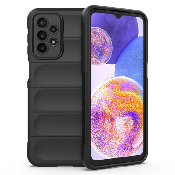 Husa Matte Waves pentru Samsung Galaxy A23 | Galaxy A23 5G, Camera Protect, Striatii laterale, Colturi intarite, Margini inaltate, Antialunecare, Antisoc, Silicon prietenos cu pielea, Negru