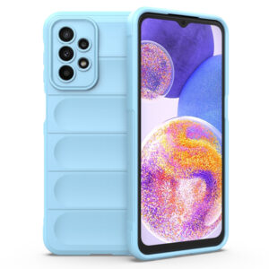 Husa Matte Waves pentru Samsung Galaxy A23 | Galaxy A23 5G, Camera Protect, Striatii laterale, Colturi intarite, Margini inaltate, Antialunecare, Antisoc, Silicon prietenos cu pielea, Albastru