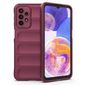 Husa Matte Waves pentru Samsung Galaxy A23 | Galaxy A23 5G, Camera Protect, Striatii laterale, Colturi intarite, Margini inaltate, Antialunecare, Antisoc, Silicon prietenos cu pielea, Visiniu