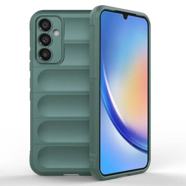 Husa Matte Waves pentru Samsung Galaxy A34 5G, Camera Protect, Striatii laterale, Colturi intarite, Margini inaltate, Antialunecare, Antisoc, Silicon prietenos cu pielea, Verde