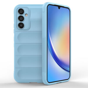 Husa Matte Waves pentru Samsung Galaxy A34 5G, Camera Protect, Striatii laterale, Colturi intarite, Margini inaltate, Antialunecare, Antisoc, Silicon prietenos cu pielea, Albastru