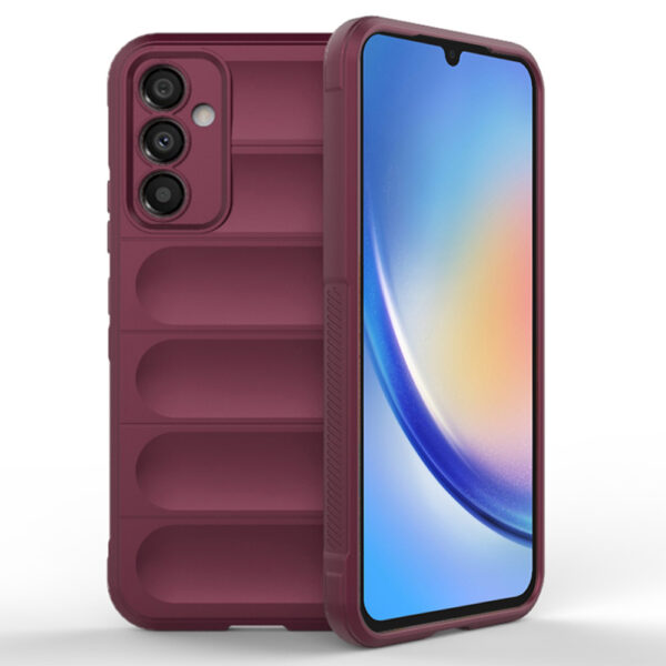 Husa Matte Waves pentru Samsung Galaxy A34 5G, Camera Protect, Striatii laterale, Colturi intarite, Margini inaltate, Antialunecare, Antisoc, Silicon prietenos cu pielea, Visiniu