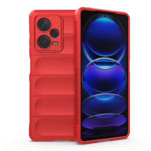 Husa Matte Waves pentru Xiaomi Redmi Note 12 Pro 5G, Camera Protect, Striatii laterale, Colturi intarite, Margini inaltate, Antialunecare, Antisoc, Silicon prietenos cu pielea, Rosu