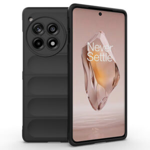 Husa Matte Waves pentru OnePlus 12R, Camera Protect, Striatii laterale, Colturi intarite, Margini inaltate, Antialunecare, Antisoc, Silicon prietenos cu pielea, Negru