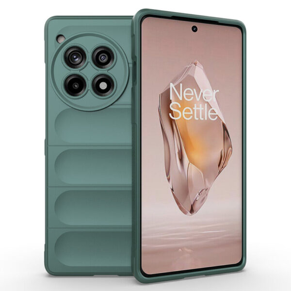 Husa Matte Waves pentru OnePlus 12R, Camera Protect, Striatii laterale, Colturi intarite, Margini inaltate, Antialunecare, Antisoc, Silicon prietenos cu pielea, Verde