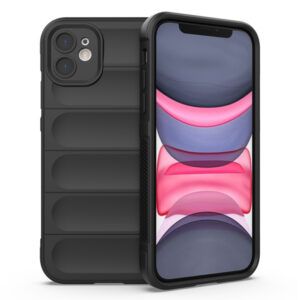 Husa Matte Waves pentru Apple iPhone 11, Camera Protect, Striatii laterale, Colturi intarite, Margini inaltate, Antialunecare, Antisoc, Silicon prietenos cu pielea, Negru